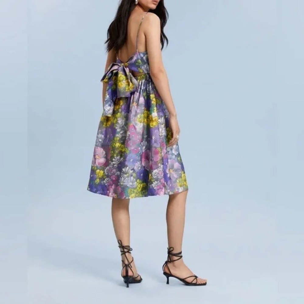& OTHER STORIES Savoir Printed Silk Bow-Detailed Multi-Color Midi Dress - Picture 1 of 12